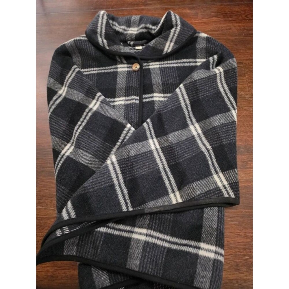 Cherokee Girls Charcoal Plaid Fleece Poncho Cape Coat - Size 14/16 (XL)
